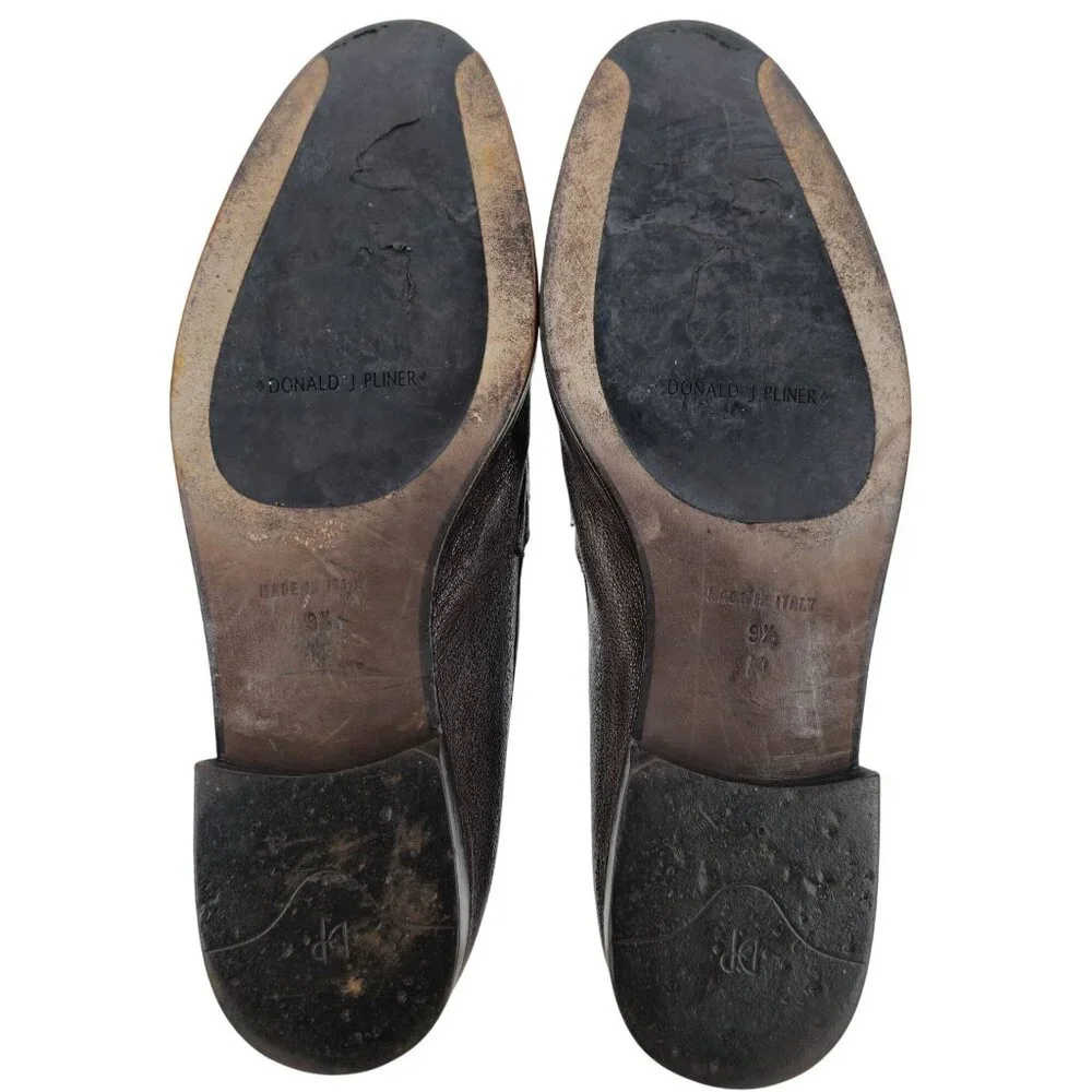 Donald J. Pliner Signature Bit Loafers Mens 9.5 Brown Pebble Leather Dress Shoes - Picture 3 of 11